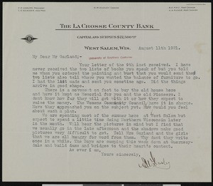 George W. Dudley, letter, 1921-08-11, to Hamlin Garland