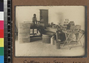 Young men making soap, Kambole Mission, Zambia, ca. 1925