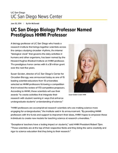 UC San Diego Biology Professor Named Prestigious HHMI Professor