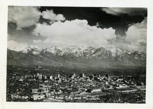 Birds eye view of Salt Lake City and mountains