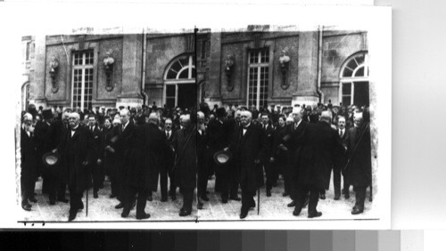 Clemenceau, Wilson and Lloyd George leaving Palace of Versailles after signing Peace Treaty