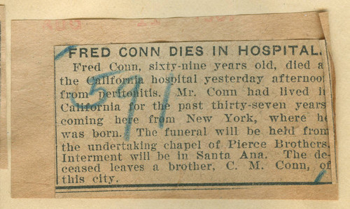 Fred Conn dies in hospital