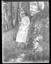 Woman posing in redwoods, 1917