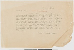 Hamlin Garland, letter, 1914-11-09, to William C. Glass