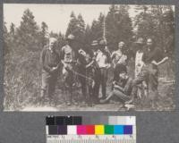 The crew on the grazing trip. June 6, 1920. Merriam and Downs not present. Left to Right: Byrne, Oliver, Drew, Davis, Rice, Tissot, Pemberton, Hiscox, and Gerhardy