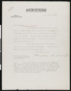 Theodore Roosevelt, letter, 1917-07-26, to Hamlin Garland