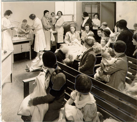 [Women with babies at Mount Zion Hospital]