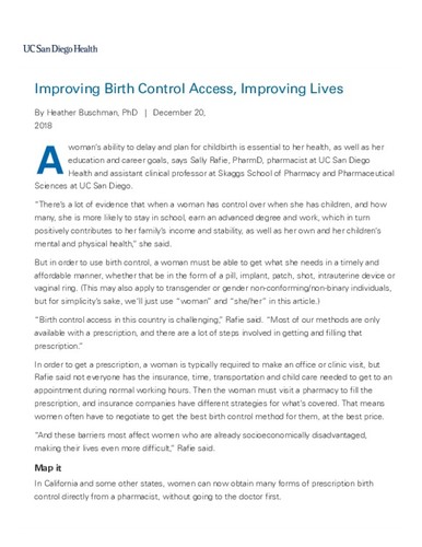 Improving Birth Control Access, Improving Lives