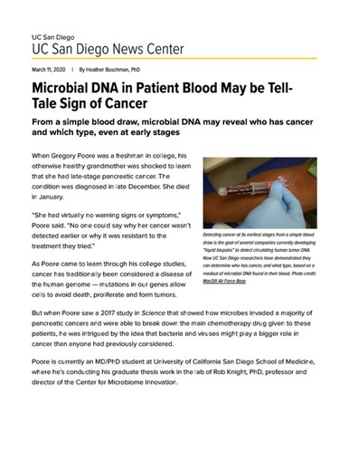 Microbial DNA in Patient Blood May be Tell-Tale Sign of Cancer