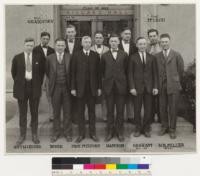 Top row from left to right: Grasovsky, grad; Thede (Dec. '25); G. L. Hall; McDuff; McLeod, grad. Bottom row from left to right: Rutherford; Bower; Prof. Mulford; Hanson; Graham (Dec. '24); W.B. Miller, grad
