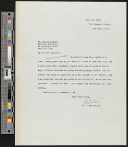 Milton Charles Winternitz, letter, 1920-07-20, to Hamlin Garland
