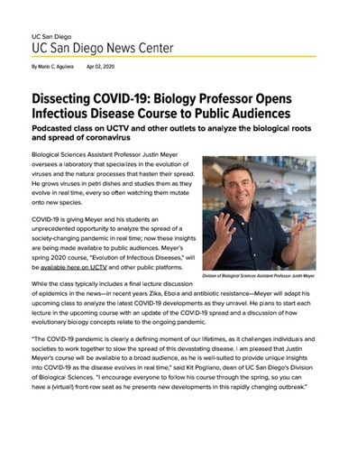 Dissecting COVID-19: Biology Professor Opens Infectious Disease Course to Public Audiences