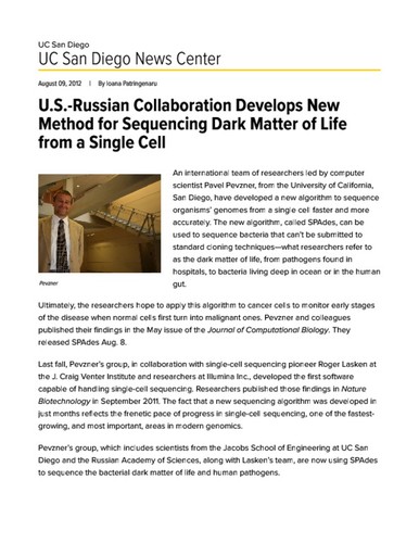 U.S.-Russian Collaboration Develops New Method for Sequencing Dark Matter of Life from a Single Cell