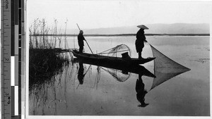 Two people fishing, Japan, ca. 1920-1940