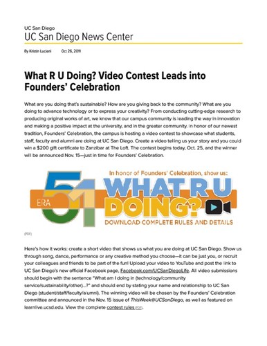 What R U Doing? Video Contest Leads into Founders’ Celebration