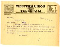 Telegram from William Randolph Hearst to Julia Morgan, May 11, 1922