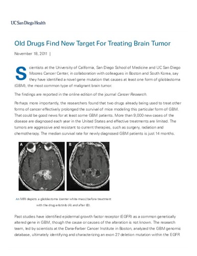 Old Drugs Find New Target For Treating Brain Tumor