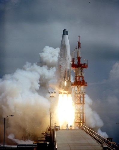 Atlas 11C, Lift-off, Earth Pictures Details: Atlas 11C Launch; view down ramp Pad 12 Date: 08/24/1959