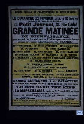 11 fevrier 1917 ... grande matinee de bienfaisance pour secourir les societaires et les familles eprouves par la guerre, organisee par l'eminent violoniste-compositeur L. Planel