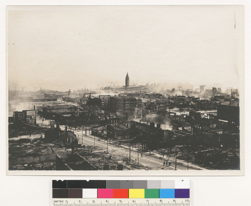 View from Vallejo & Kearny St. Broadway [foreground to left]. [Overlooking wholesale district.]