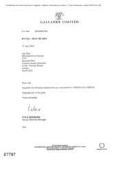 [Letter from PRG Redshaw to Joe Daly regarding witness statement]