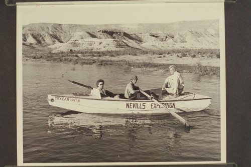Marie Saalfrank, Kent Frost, and Joe Desloge on Lake Mead at end of 1947 traverse