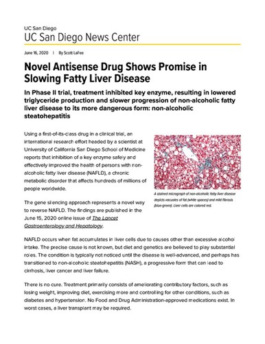 Novel Antisense Drug Shows Promise in Slowing Fatty Liver Disease