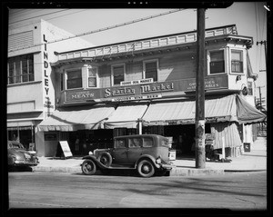 Front of market, 1436 Maple Avenue, Los Angeles, CA, 1940