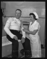 Patient G. R. Traub, nurse Grace Burge at Georgia Street Receiving Hospital, Los Angeles, 1935