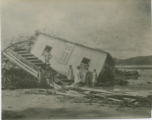 European house, upside down, after the cyclone in Bora-Bora, on 1 January, 1926