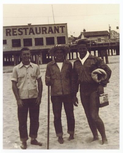 Bob Gillies, Harry Mayo, Don "Bosco" Patterson at Cowell Beach