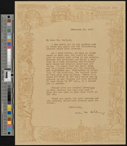 Allis M. Hutchings, letter, 1940-02-20, to Hamlin Garland