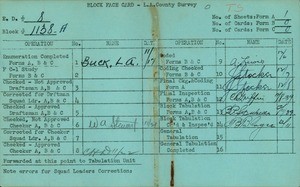WPA block face card for household census (block 1138A) in Los Angeles County