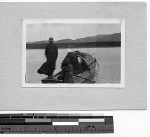 Rev. James E. Walsh, MM boarding a boat at Beijie, China, 1927