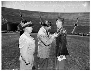 Air ROTC honor review at coliseum, 1951