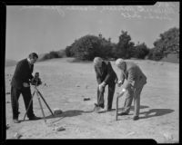 Clarence B. Mitchell, Lorado Taft, and Hamlin Garland at the museum groundbreaking, Griffith Park, Los Angeles, 1934