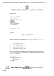 [Email from Gallaher International Limited to Barclays Bank Plc regarding documents covering shipment to South Africa]