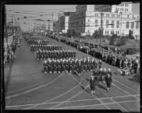 Officers march in the Preparedness Parade, Los Angeles, 1934