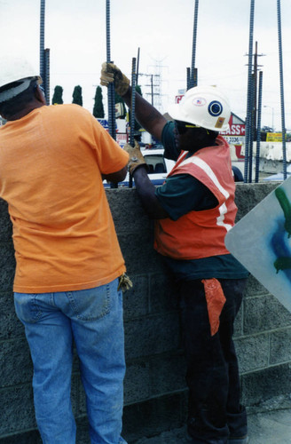 Laborers install rebar