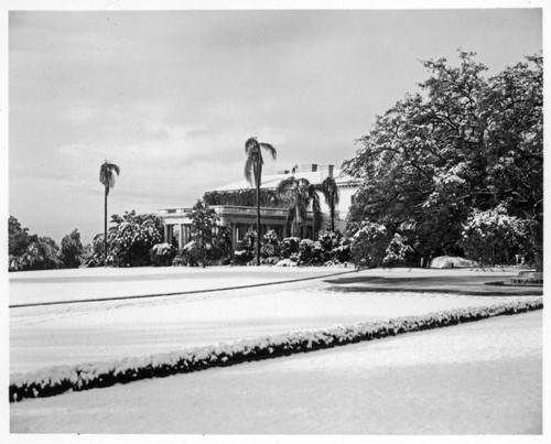 Huntington residence after snowfall, January 11, 1949