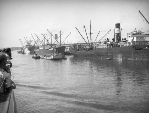 L. A. Harbor, passing cargo ships from the S.S. Catalina