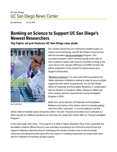 Banking on Science to Support UC San Diego’s Newest Researchers