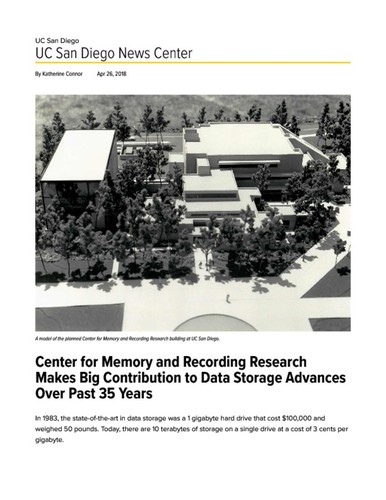 Center for Memory and Recording Research Makes Big Contribution to Data Storage Advances