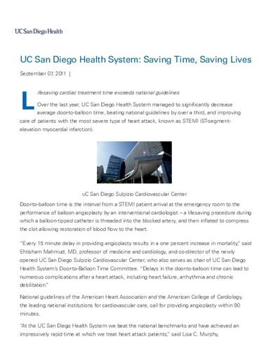 UC San Diego Health System: Saving Time, Saving Lives