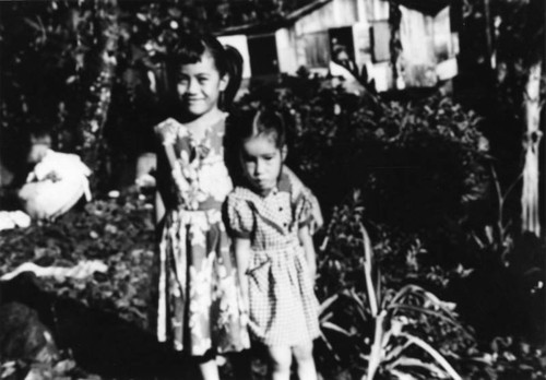 Samoan American girls in front yard