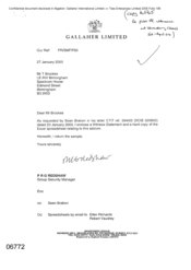 [A Letter from PRG Redshaw to T Brookes Regarding the Enclosure of a Witness Statement as Requested by Sean Brabon]