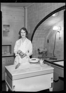 Anne Martin cooking with "Formay" demonstration, Southern California, 1933
