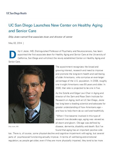 UC San Diego Launches New Center on Healthy Aging and Senior Care