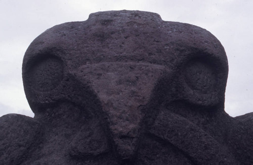 Stone statue of an eagle with a snake, close-up, San Agustín, Colombia, 1975