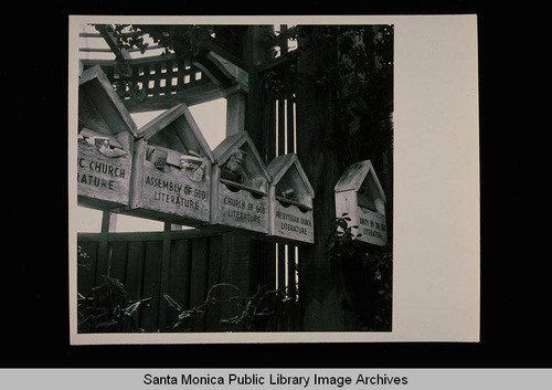 Church literature boxes in Palisades Park, Santa Monica, Calif